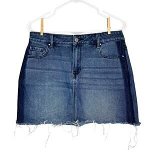 Vintage Pac Sun Blue Denim Jean Mini Skirt Distressed Cut-Off Frayed Hem Size 28